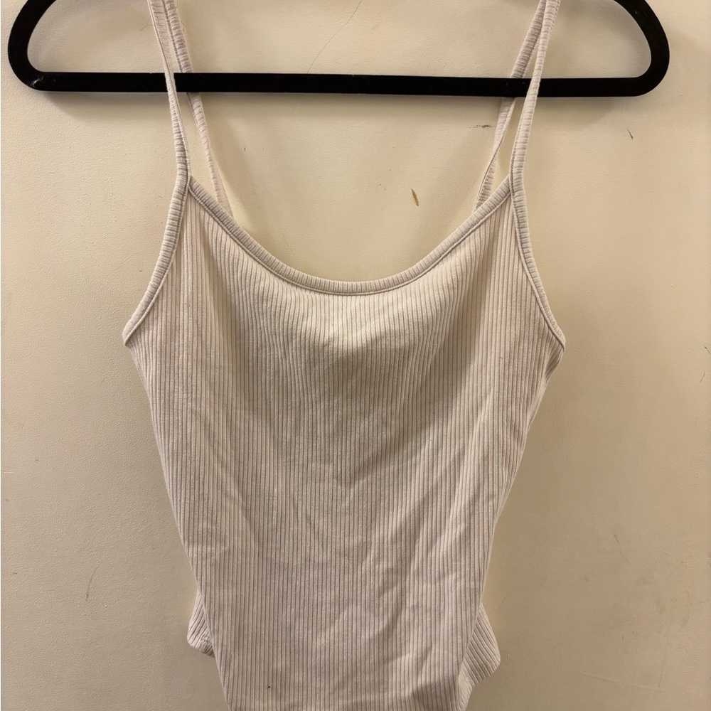 Women's White Ribbed Tank Top